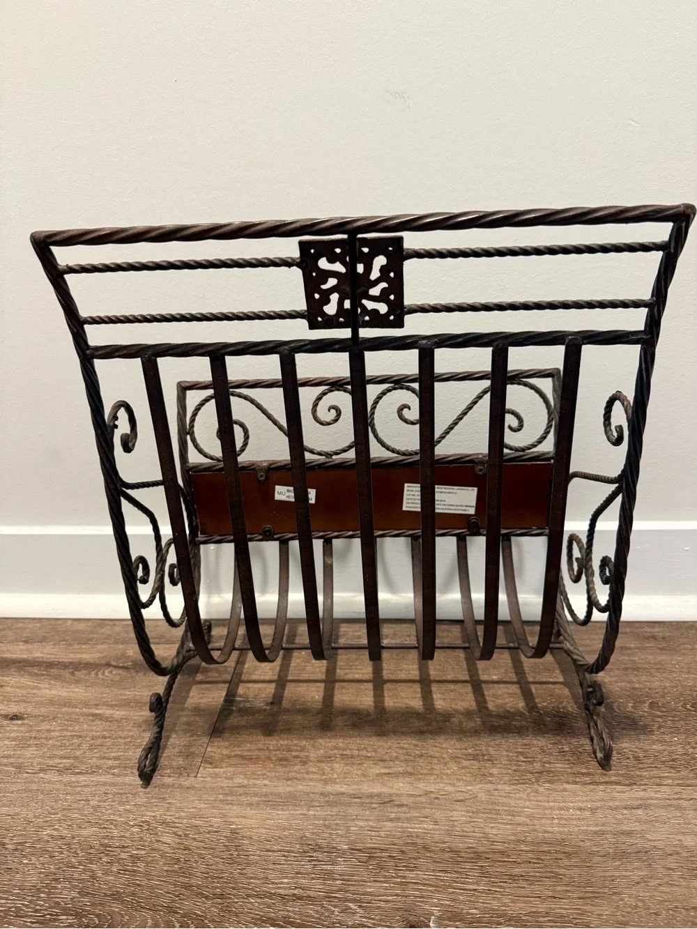 Ornate Brown Metal & Wood Home Accent Magazine Rack